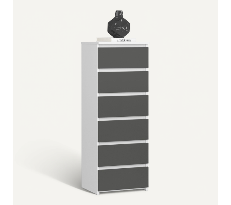Commode Cl6 Blanche 40 Cm 6 Tiroirs Façade Gris Graphite 40x35x109 Cm