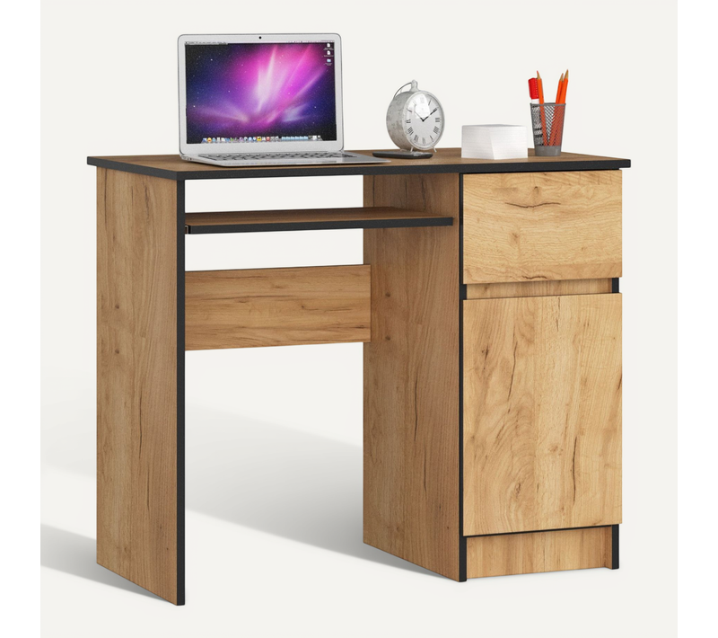 Bureau D'ordinateur Droit Piksel Chêne Craft 90 Cm 1 Porte 1 Tiroir Façade Chêne Craft