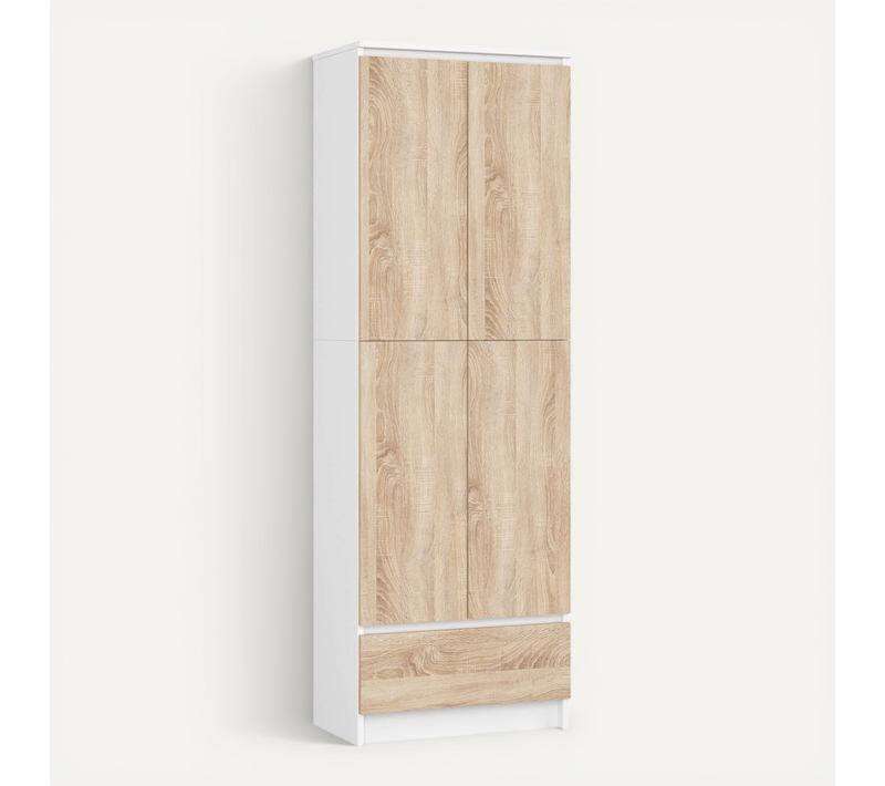 Bibliothèque De Bureau, Armoire R60 Blanche 60 Cm 2 Portes 1 Tiroir Façade Sonoma 60x35x180 Cm