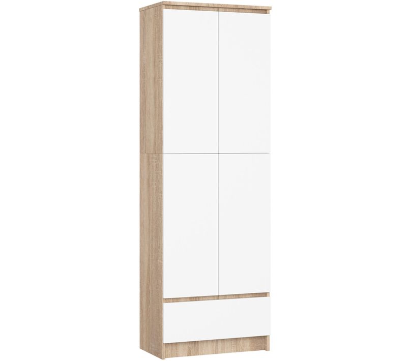 Bibliothèque De Bureau, Armoire R60 Sonoma 60 Cm 2 Portes 1 Tiroir Façade Blanche 4 Étagères
