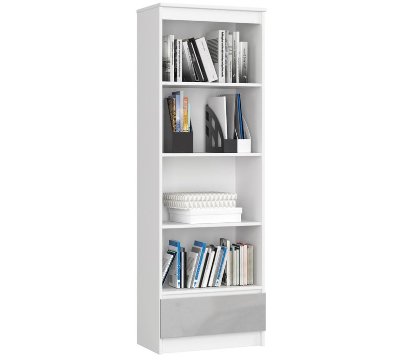 Bibliothèque De Bureau R60 Blanche 60 Cm 1 Tiroir Façade Métallique Brillant 4 Étagères