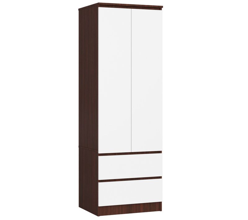 Armoire S60 Wengé 60 Cm 2 Portes 2 Tiroirs Façade Blanche 1 Étagère 60x51x180 Cm