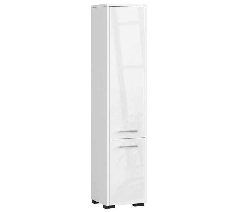 Colonne Salle De Bains Fin Blanche 30 Cm 2 Portes Façade Blanche Brillante 5 Étagères 30x30x140 Cm
