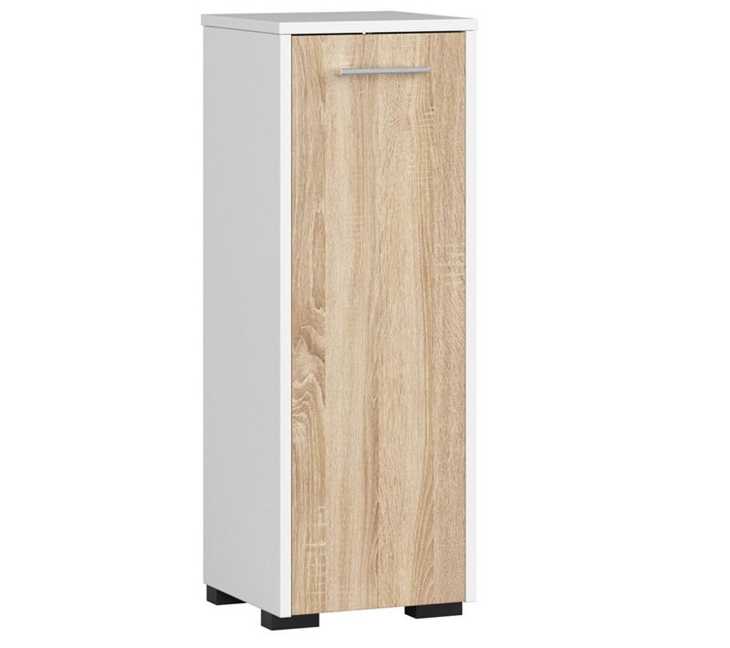 Armoire Salle De Bains Fin Blanche 30 Cm 1 Porte Façade Chêne Sonoma 2 Étagères 30x30x85 Cm
