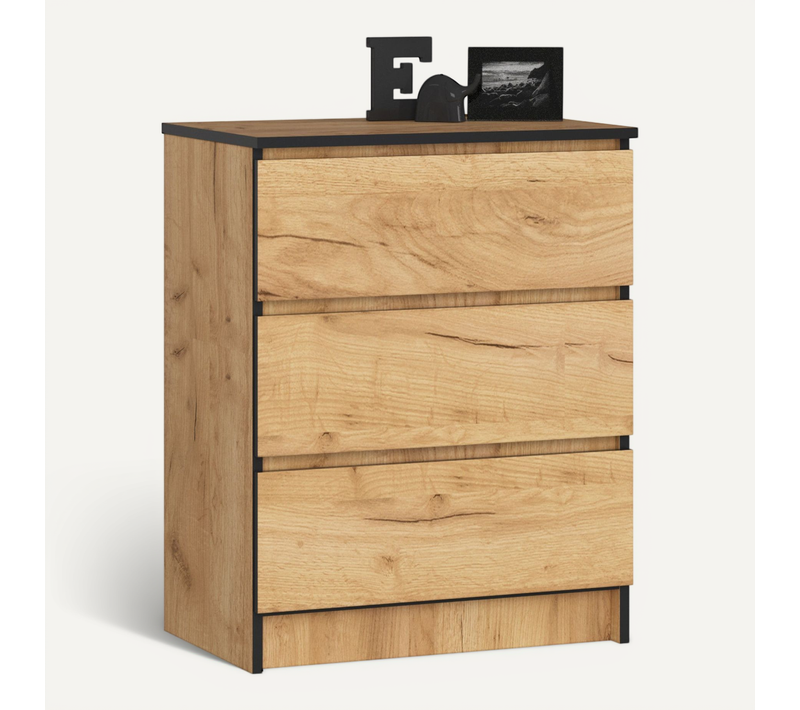 Commode K60 Chêne Craft 60 Cm 3 Tiroirs Façade Chêne Craft 60x40x77 Cm