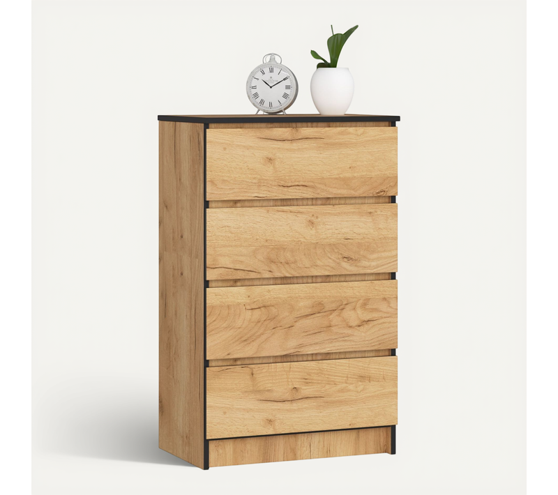 Commode K60 Chêne Craft 60 Cm 4 Tiroirs Façade Chêne Craft 60x40x99 Cm