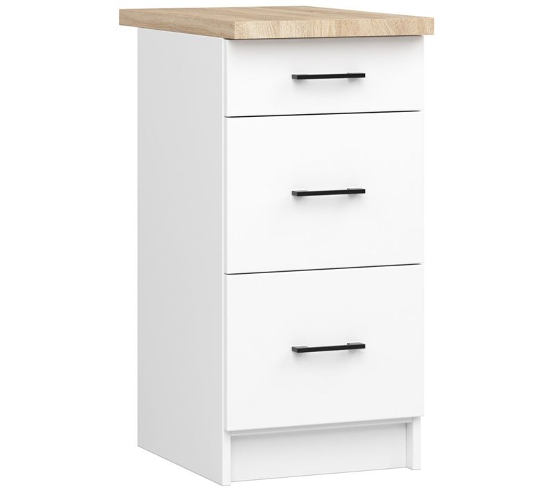 Meuble De Cuisine Bas S40 Oliwia Modulable Blanc 40 Cm 3 Tiroirs Façade Blanche 40x46x85 Cm