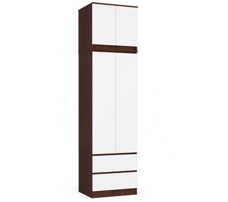 Armoire Avec Surmeuble Star Wengé 60 Cm 2 Portes 2 Tiroirs Façade Blanche 3 Étagères 60x51x234