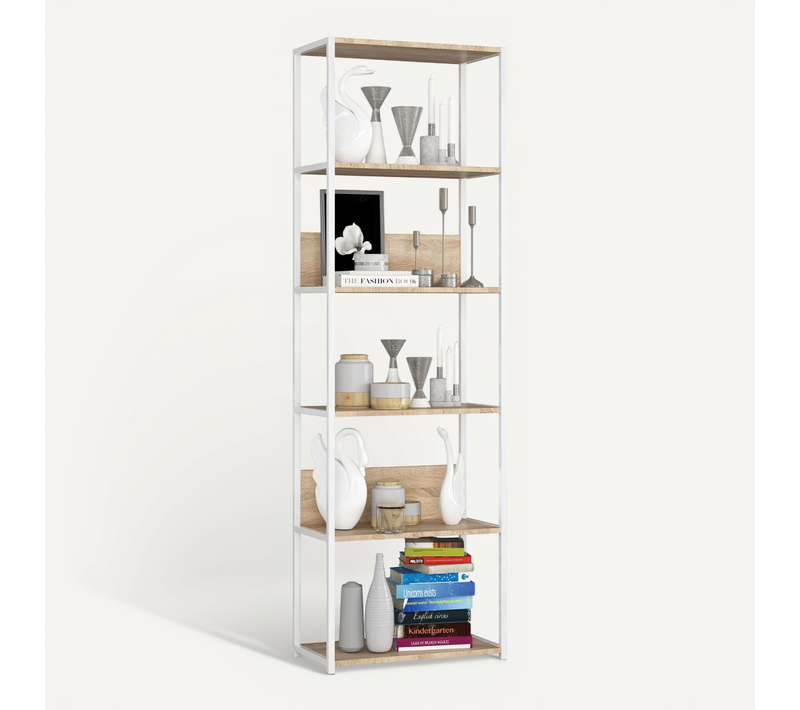 Étagère Industrielle Blanche 60 Cm Façade Chêne Sonoma 6 Étagères 60x32x192 Cm