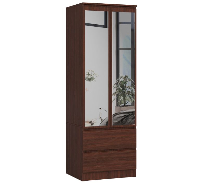 Armoire S60 Wengé 60 Cm 2 Portes 2 Tiroirs Façade Wengé 1 Étagère 60x51x180 Cm