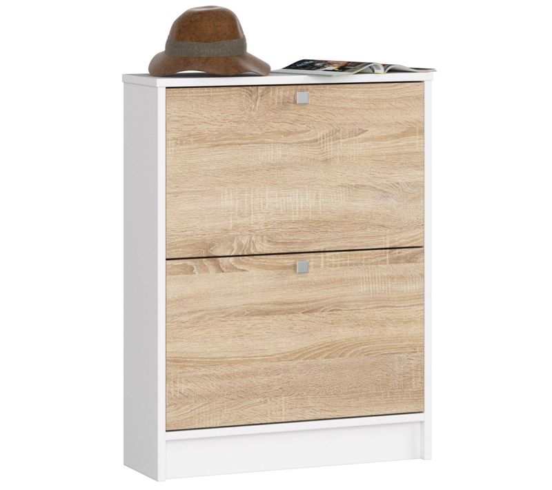 Meuble à Chaussures Blanc 60 Cm 2 Portes Façade Chêne Sonoma 2 Étagères 60x20x80 Cm