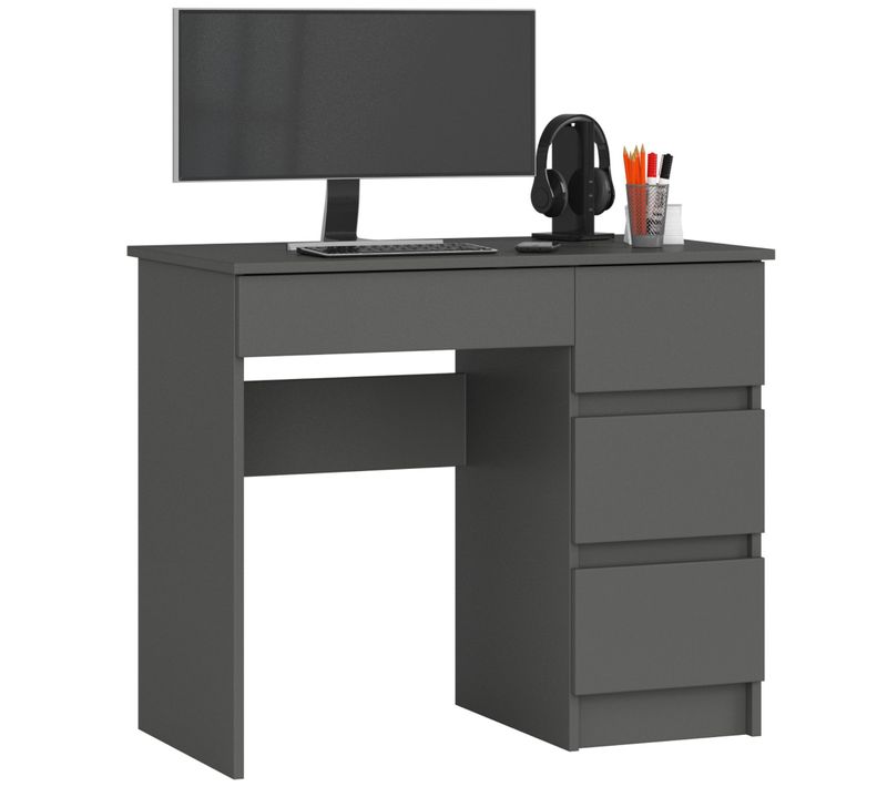 Bureau D'ordinateur Akord Droit A7 Gris Graphite 90 Cm 4 Tiroirs Façade Gris Graphite 90x50x77 Cm