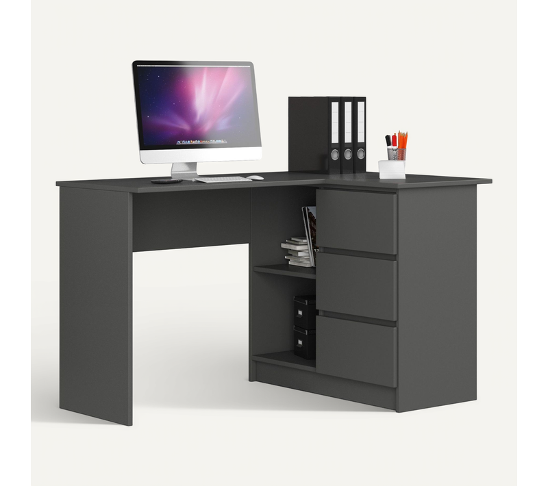 Bureau Akord D'angle Droit B16 Gris Graphite 124 Cm 3 Tiroirs Façade Gris Graphite