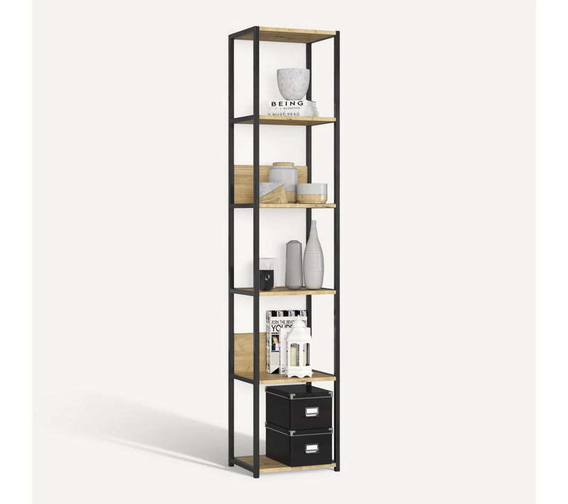 Étagère Murale Industrielle Sur Pied Noire 40 Cm Façade Chêne Artisan 6 Étagères 40x32x192 Cm
