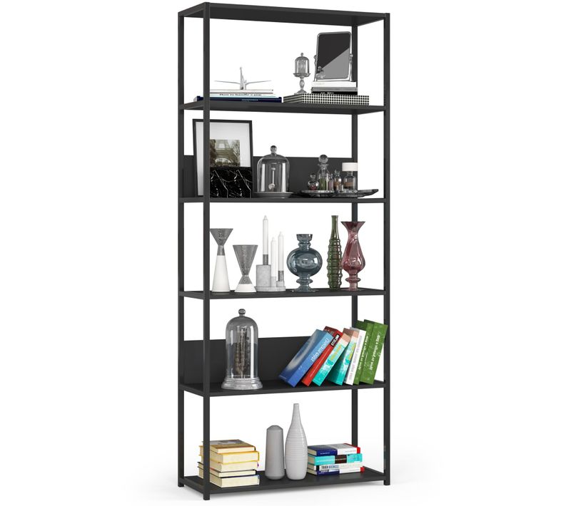 Étagère Murale Industrielle Sur Pied Noire 80 Cm Façade Noire 6 Étagères 80x32x192 Cm