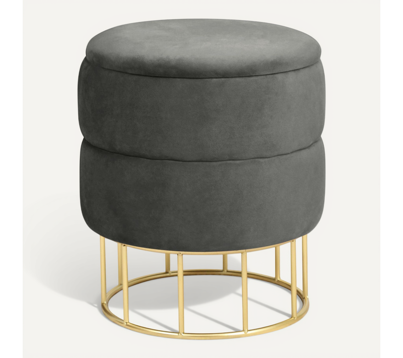 Pouf De Rangement Avec Couvercle Matelassé Elza Velour Colour Gris Graphite Hauteur 42 Cm