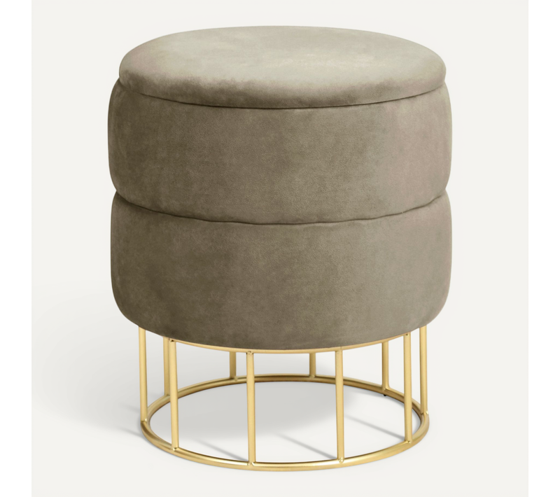 Pouf De Rangement Avec Couvercle Matelassé Elza Velour Colour Beige Hauteur 42 Cm