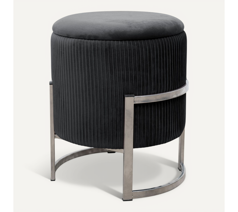 Pouf De Rangement Avec Couvercle Porto Velour Colour Noir Hauteur 46 Cm