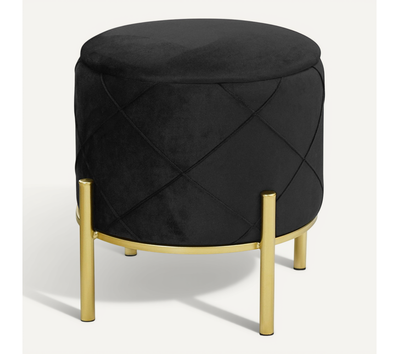 Pouf De Rangement Avec Couvercle Matelassé Savana Velour Colour Noir Hauteur 40 Cm