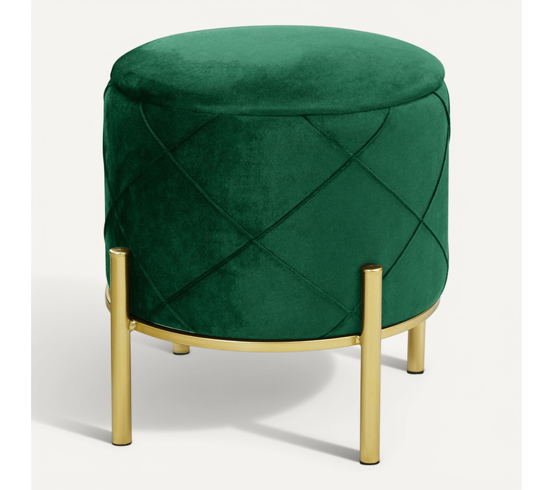 Pouf De Rangement Avec Couvercle Matelassé Savana Velour Colour Vert Bouteille Hauteur 40 Cm