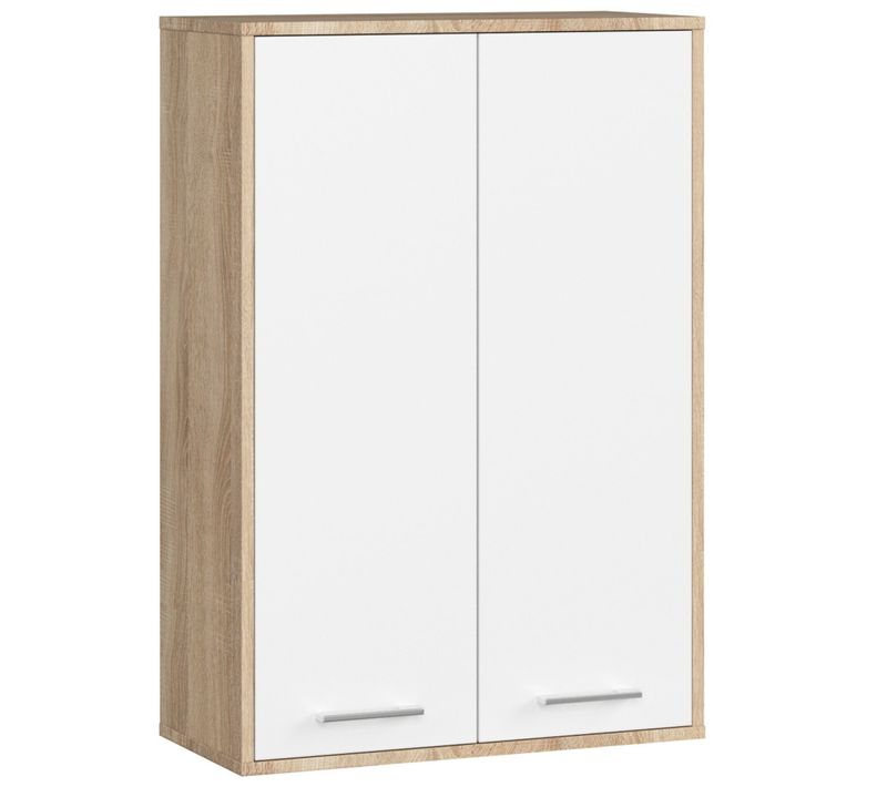 Armoire Salle De Bains Suspendue Fin Chêne Sonoma 64 Cm 2 Portes Pleine Blanche 64x30x94 Cm