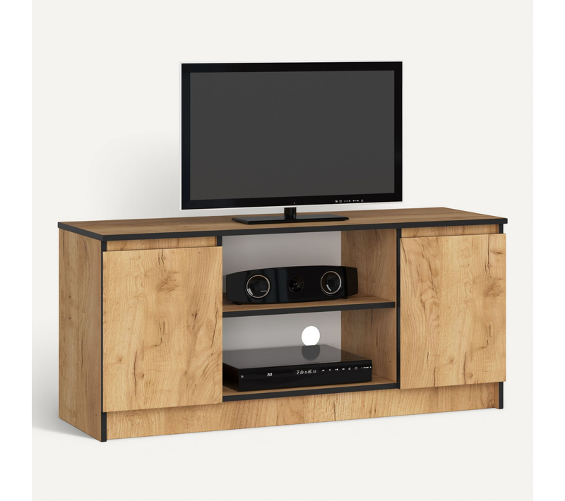 Meuble TV Pour Salon Chêne Craft 120 Cm 2 Portes Façade Chêne Craft 2 Étagères 120x40x55 Cm
