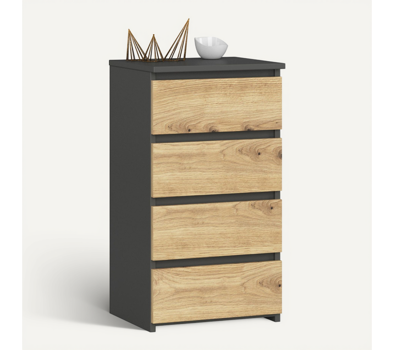 Commode Cl4 Gris Graphite 40 Cm 4 Tiroirs Façade Chêne Artisan 40x35x74 Cm