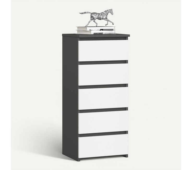 Commode Cl5 Gris Graphite 40 Cm 5 Tiroirs Façade Blanche 40x35x92 Cm