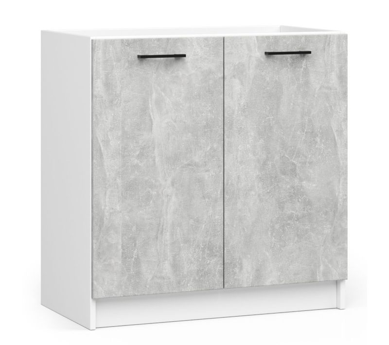 Meuble De Cuisine Bas S80 Pour Évier Oliwia Modulable Blanc 80 Cm 2 Portes Couleur Béton 1 Étagère