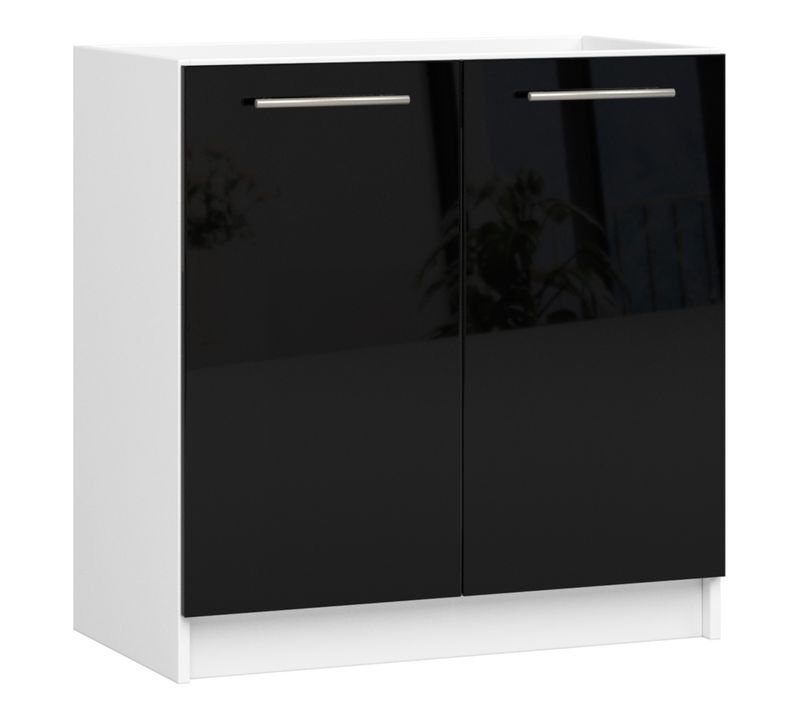 Meuble De Cuisine Bas S80 Pour Évier Oliwia Modulable Blanc 80 Cm 2 Portes Couleur Noir Brillant
