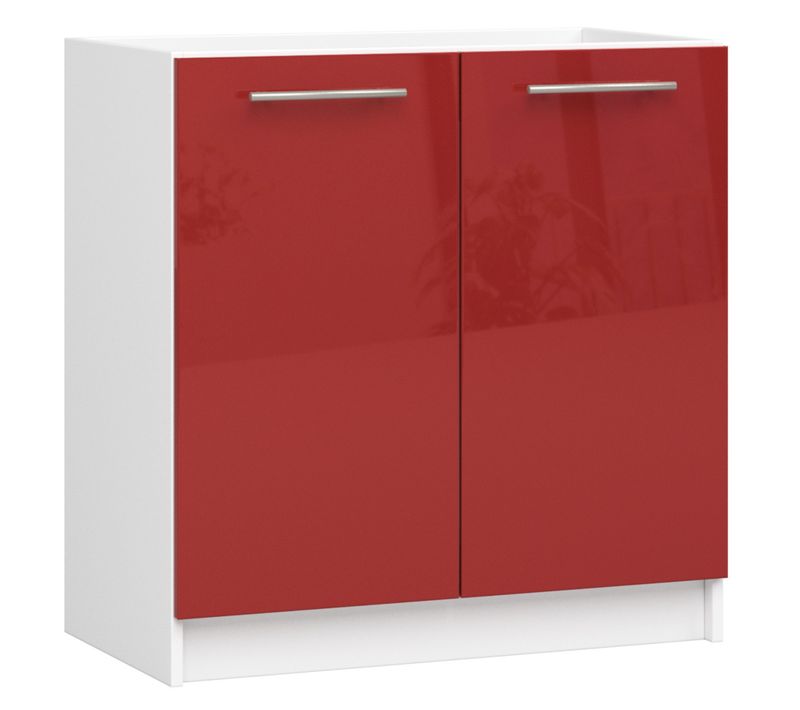 Meuble De Cuisine Bas S80 Pour Évier Oliwia Modulable Blanc 80 Cm 2 Portes Couleur Rouge Brillant