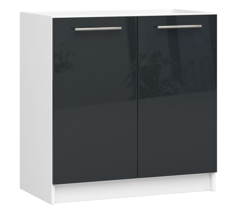 Meuble De Cuisine Bas S80 Pour Évier Oliwia Modulable Blanc 80 Cm 2 Portes Couleur Graphite Brillant