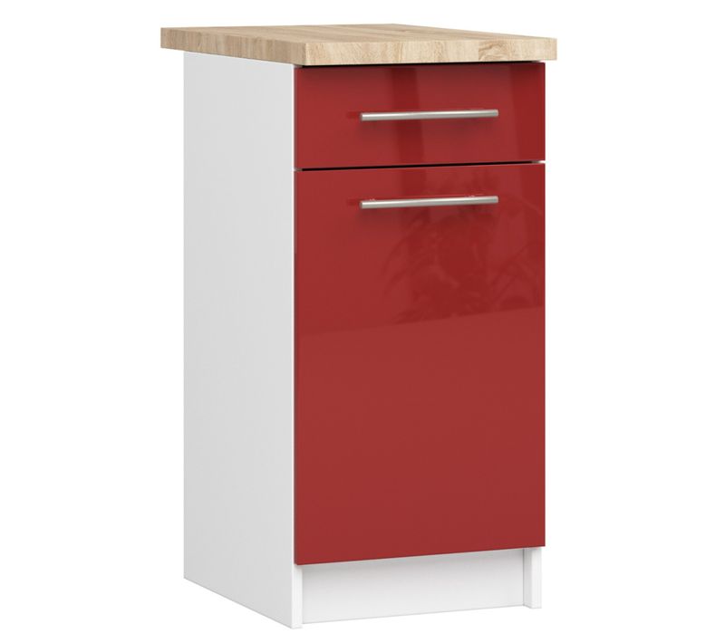 Meuble De Cuisine Bas S40 Oliwia Modulable Blanc 40 Cm 1 Porte 1 Tiroir Façade Rouge Brillante