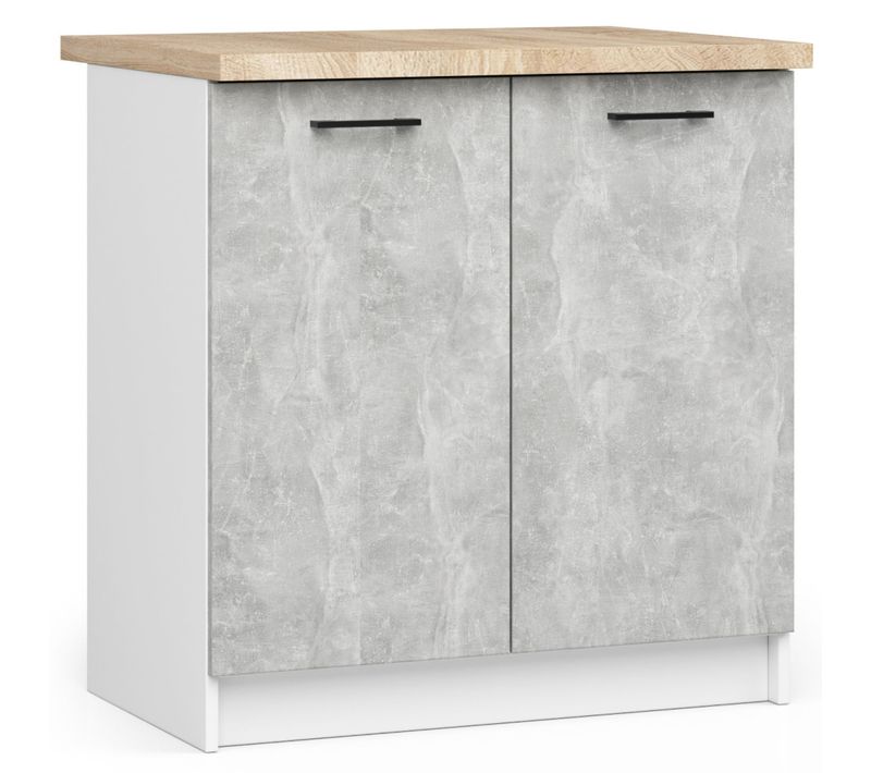Meuble De Cuisine Bas S80 Oliwia Modulable Blanc 80 Cm 2 Portes Façade Béton 2 Étagères 80x46x85 Cm