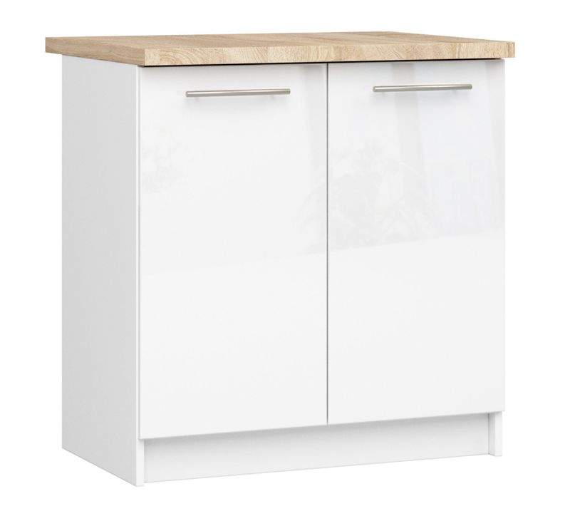 Meuble De Cuisine Bas S80 Oliwia Modulable Blanc 80 Cm 2 Portes Façade Blanche Brillante 2 Étagères