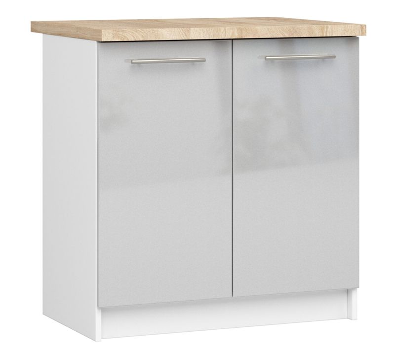 Meuble De Cuisine Bas S80 Oliwia Modulable Blanc 80cm 2 Portes Façade Métallique Brillant 2 Étagères