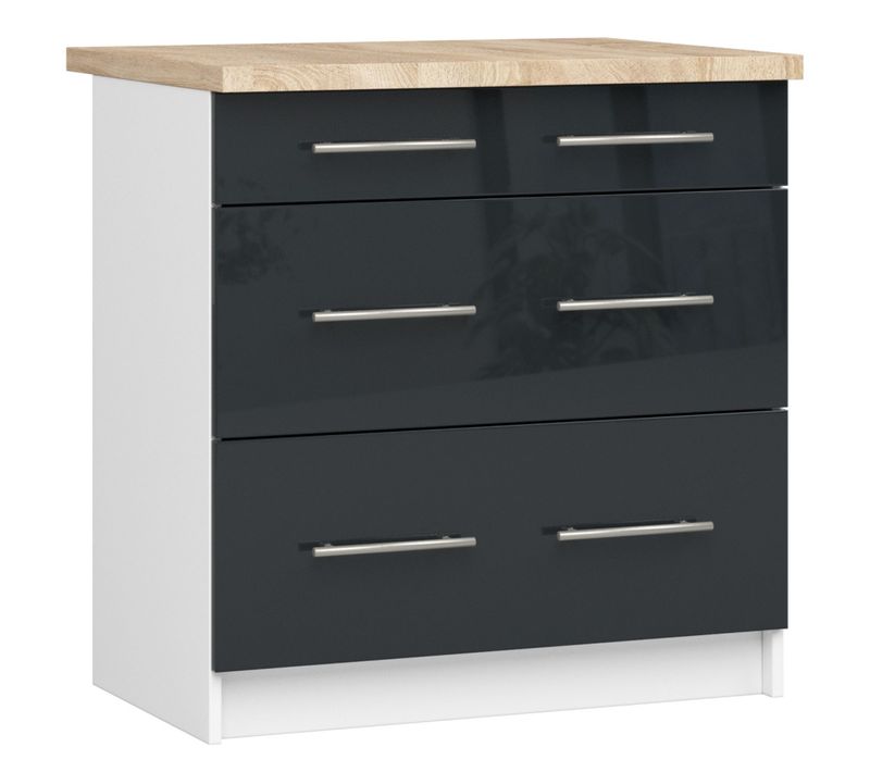 Meuble De Cuisine Bas S80 Oliwia Modulable Blanc 80 Cm 3 Tiroirs Façade Graphite Brillant 80x46x85