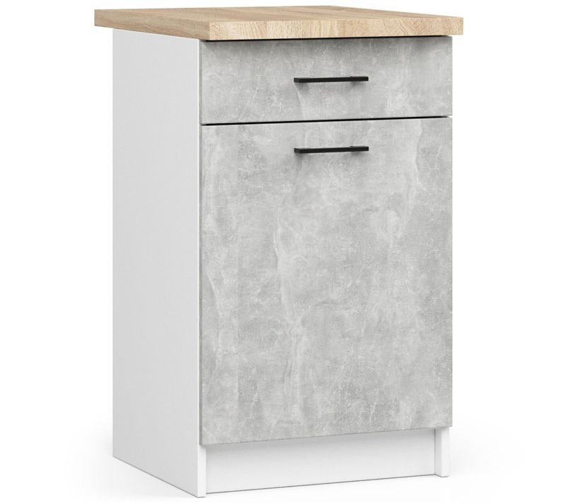 Meuble De Cuisine Bas S50 Oliwia Modulable Blanc 50 Cm 1 Porte 1 Tiroir Façade Béton