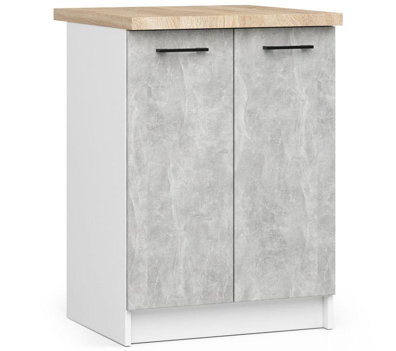 Meuble De Cuisine Bas S60 Oliwia Modulable Blanc 60 Cm 2 Portes Façade Béton 2 Étagères 60x46x85 Cm