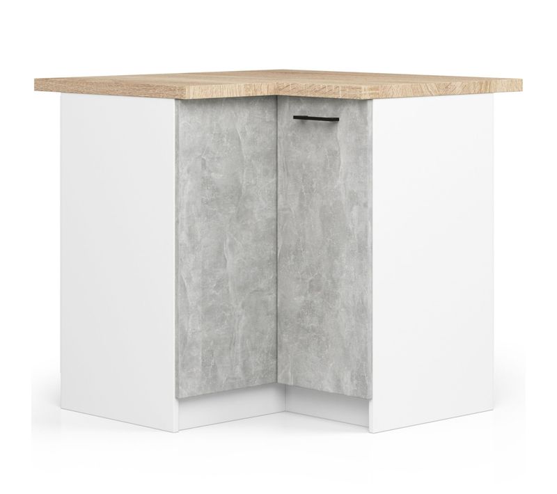 Meuble De Cuisine Bas S90 D'angle Oliwia Blanc 90 Cm 2 Portes Façade Béton 2 Étagères