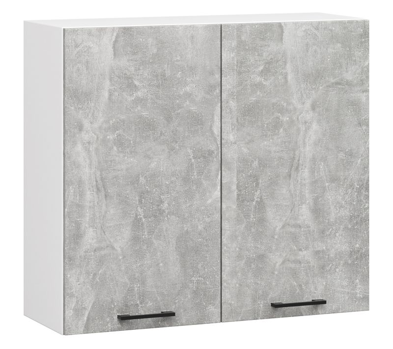 Meuble De Cuisine Haut W80 H720 Blanche, Façade Gris 2 Portes, 2 Étagères 72x80x30 Cm