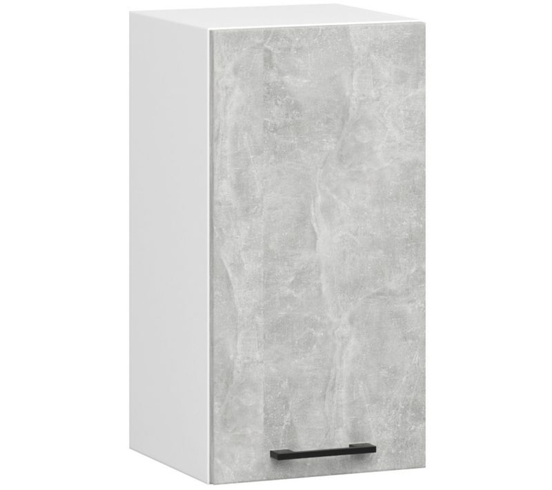 Meuble De Cuisine Haut W40 Oliwia Modulable Blanc 40 Cm 1 Porte Façade Béton 2 Étagères 40x30x58 Cm