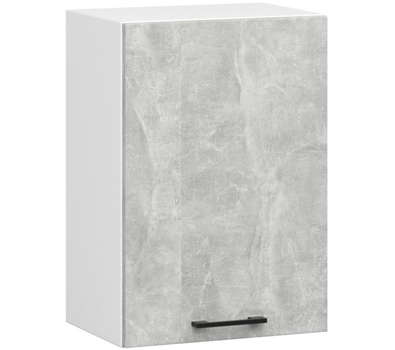 Meuble De Cuisine Haut W50 Oliwia Modulable Blanc 50 Cm 1 Porte Façade Béton 2 Étagères 50x30x58 Cm