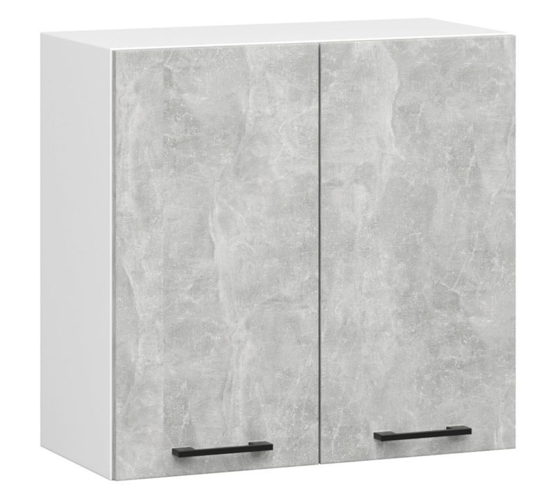 Meuble De Cuisine Haut W60 Oliwia Modulable Blanc 60 Cm 2 Portes Façade Béton 2 Étagères 60x30x58 Cm