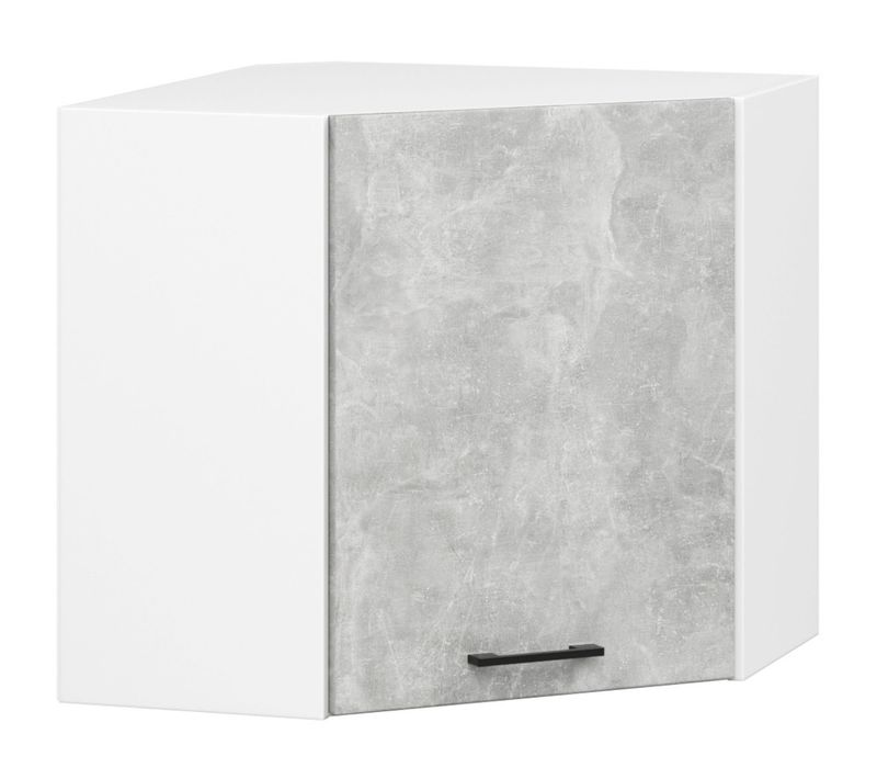 Meuble De Cuisine Haut D'angle W60 Oliwia Modulable Blanc 60 Cm 1 Porte Façade Béton 2 Étagères