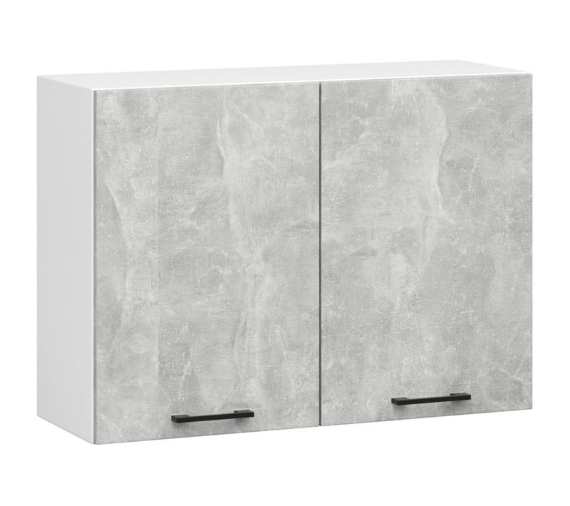 Meuble De Cuisine Haut W80 Oliwia Modulable Blanc 80 Cm 2 Portes Façade Béton 2 Étagères 80x30x58 Cm