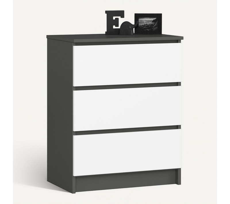 Commode K60 Gris Graphite 60 Cm 3 Tiroirs Façade Blanche 60x40x77 Cm
