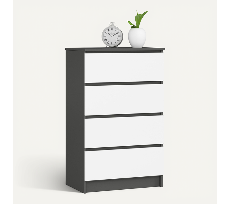 Commode K60 Gris Graphite 60 Cm 4 Tiroirs Façade Blanche 60x40x99 Cm