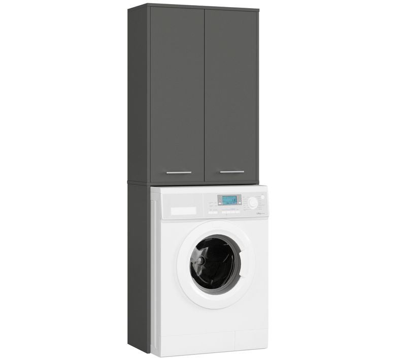 Meuble Pour Machine à Laver Fin Gris Graphite 2 Portes Façade Gris Graphite 4 Étagères 64x30x180