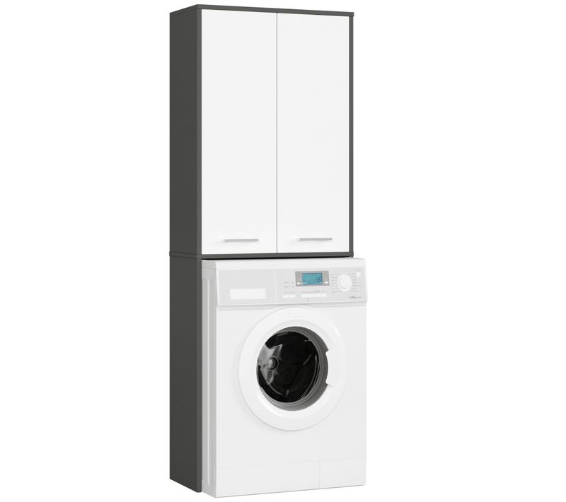 Meuble Pour Machine à Laver Fin Gris Graphite 64 Cm 2 Portes Façade Blanche 4 Étagères 64x30x180 Cm